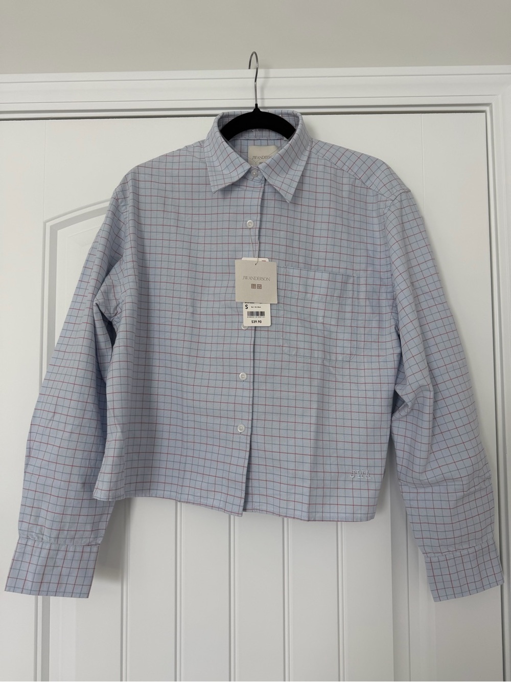 Uniqlo x JWA Light Blue and Red Windowpane Cotton Button-Down Shirt